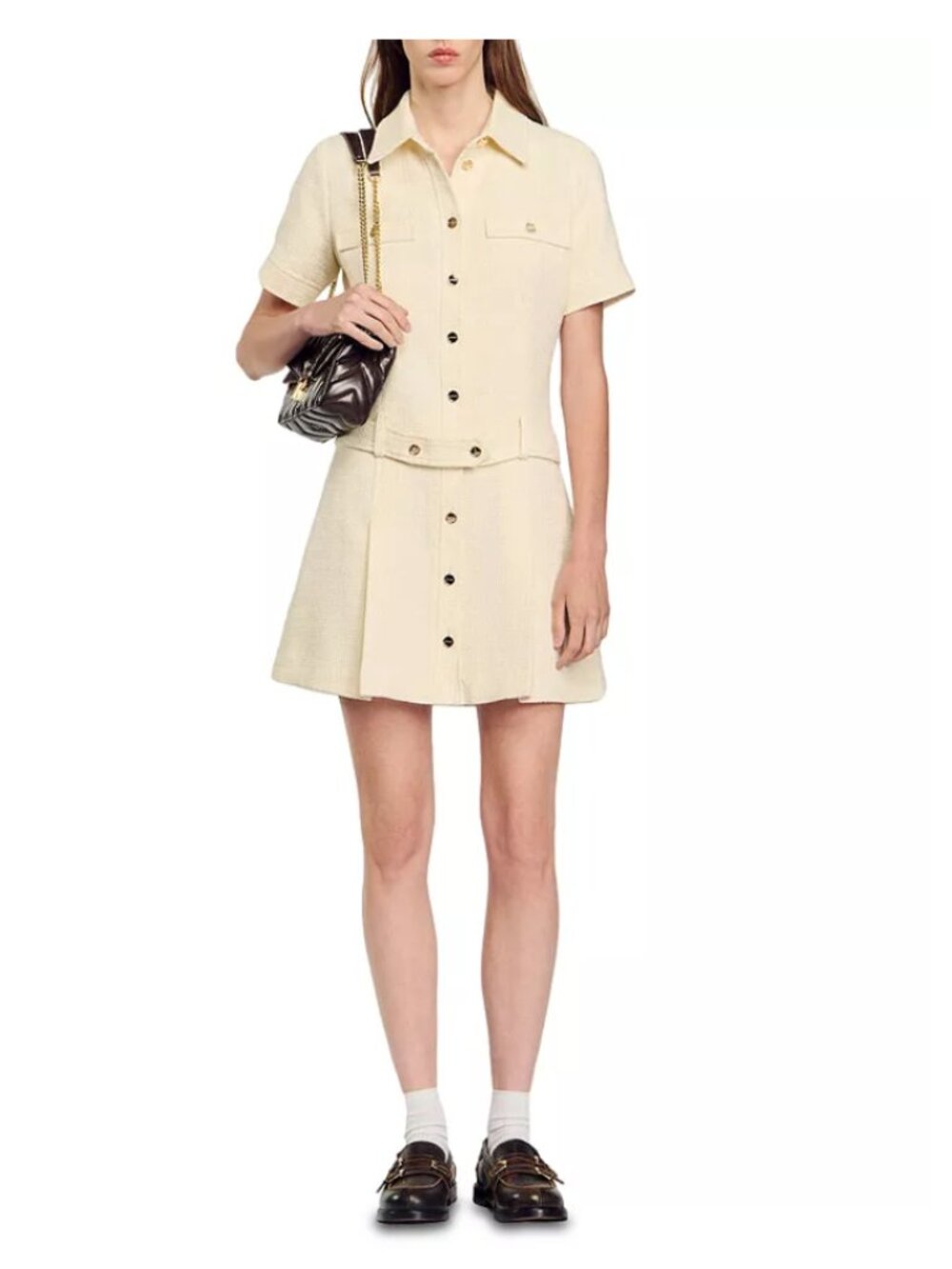 NWT Sandro Demoiselle Tweed Dress Cream Mini Dress Size 40